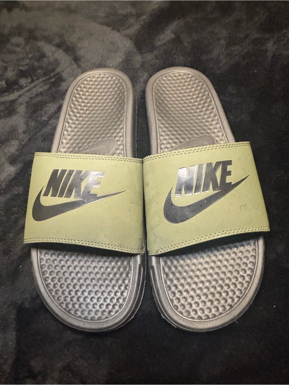 Nike Olive Green and Black Slide Sandals
